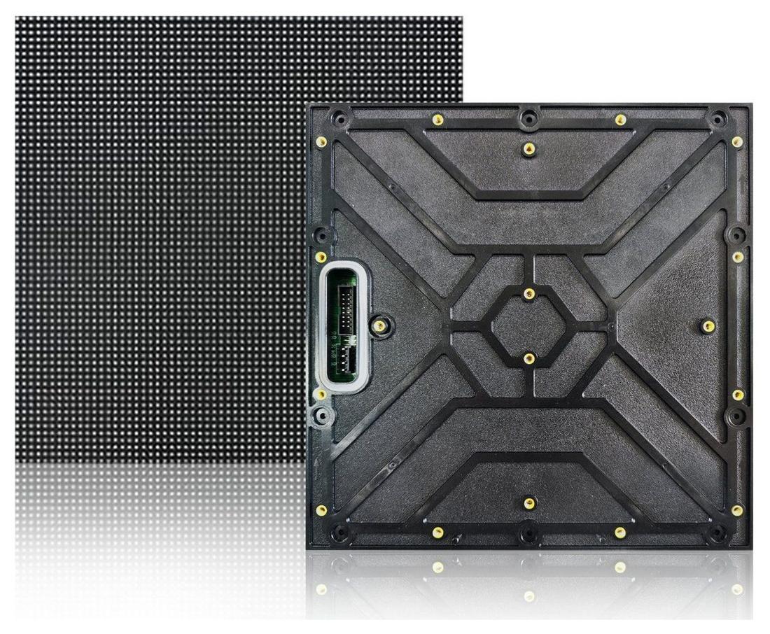 Outdoor LED cabinet, showing the pixel face and the rear structure