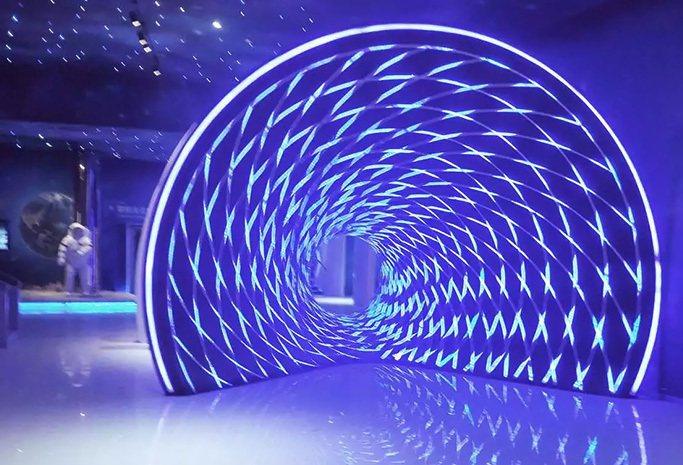 Arched tunnel lined with flexible LED modules